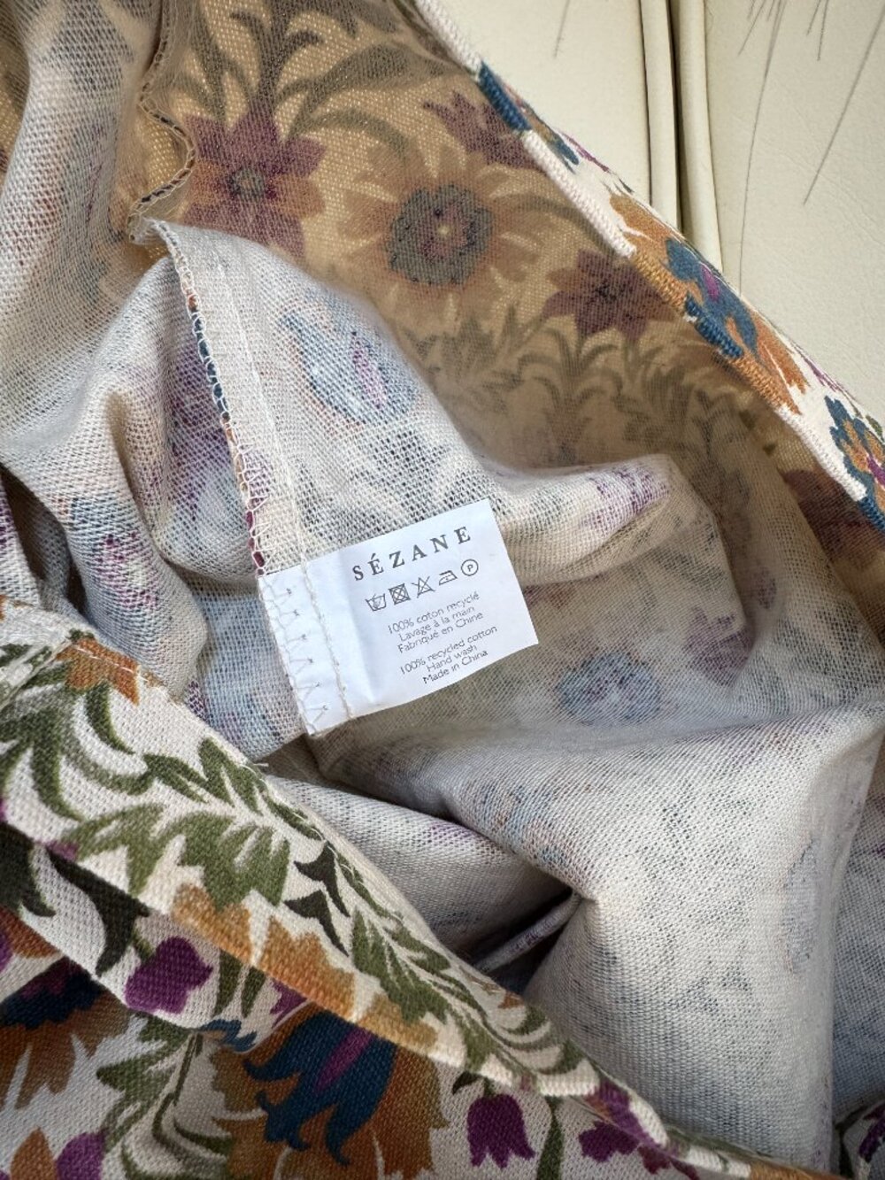 Sézane limited edition floral print tote bag, magenta navy green yellow, NWOT - Picture 5 of 5